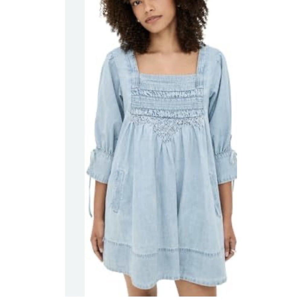 Free People Sonora Denim Cotton Mini Dress in Light Blue  XS